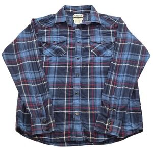 Ariat Retro Fit Boys Flannel Shirt XL/18 Plaid Western Button Down Blue Red‎